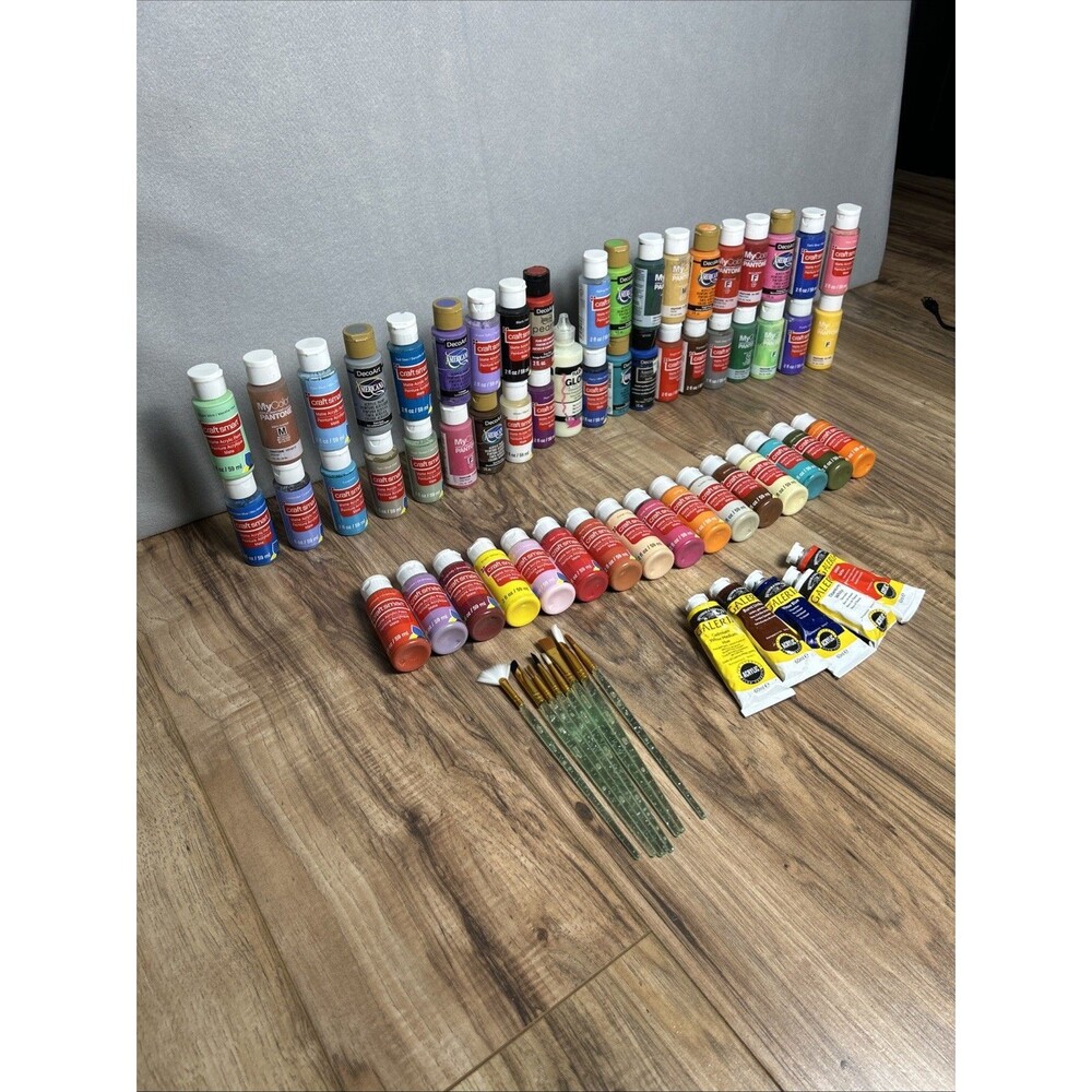 Acrylic Paint Lot of 59 Various Colors 2oz Bottles Art Craft Supplies Hobby